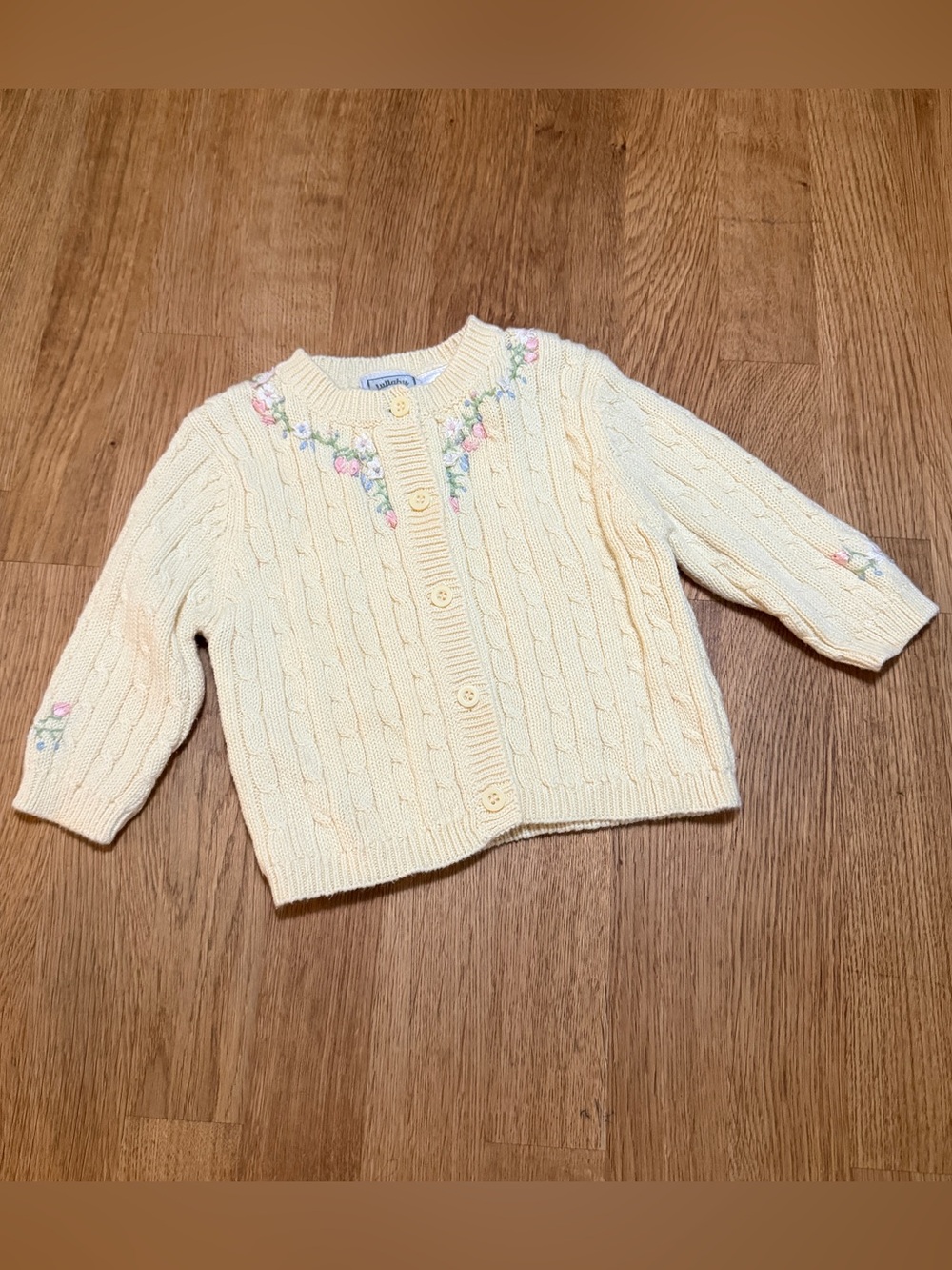 Lullaby Club Layette 6 MONTHS Yellow Embroidered Button Front Cardigan Sweater